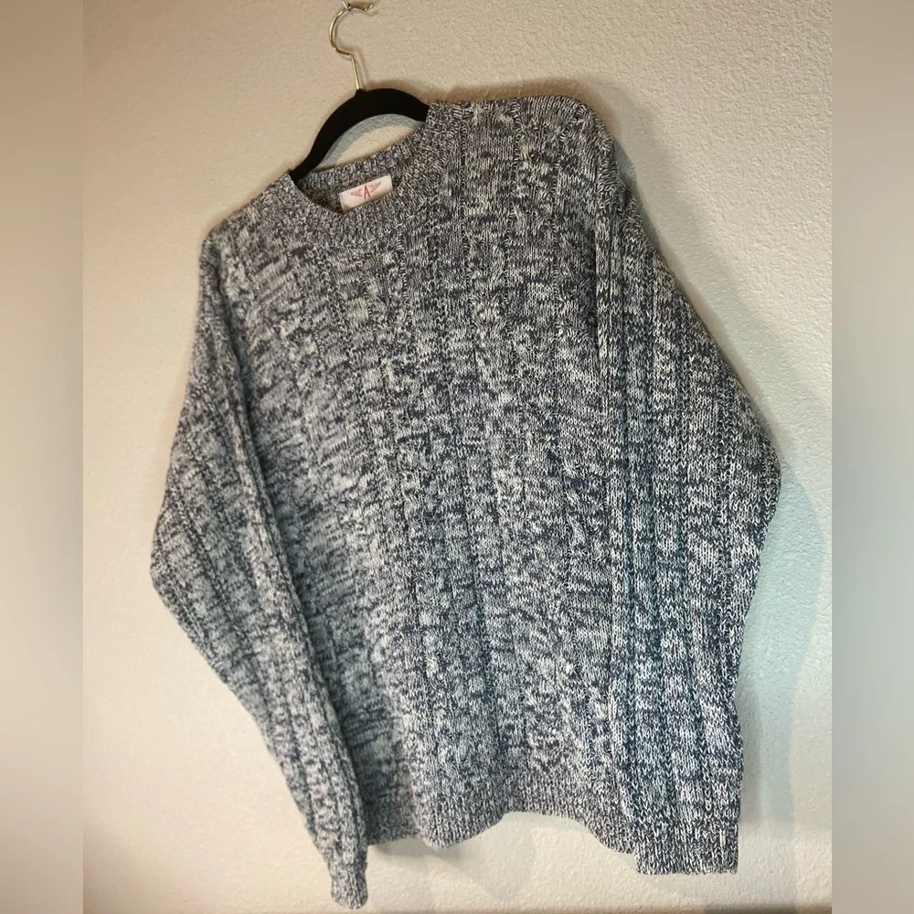 American Weekend~Navy/White Marled Pullover Open Knit Braid-Look Sweater~Size L - Picture 4 of 13
